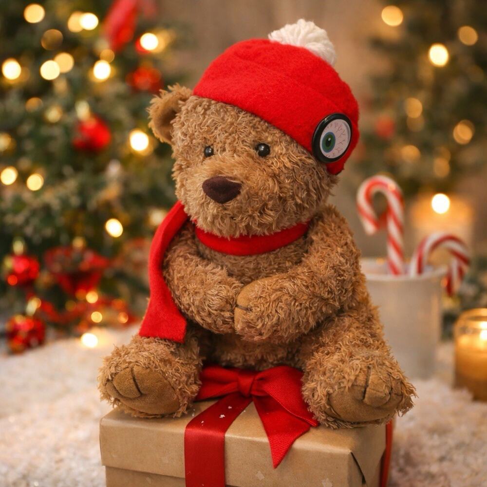 Teddy Bear Hand Puppet Plush w Magnetic Hands Red Hat Scarf Winter Holiday - Picture 7 of 7